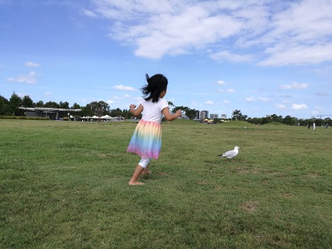 Chasing birds barefoot